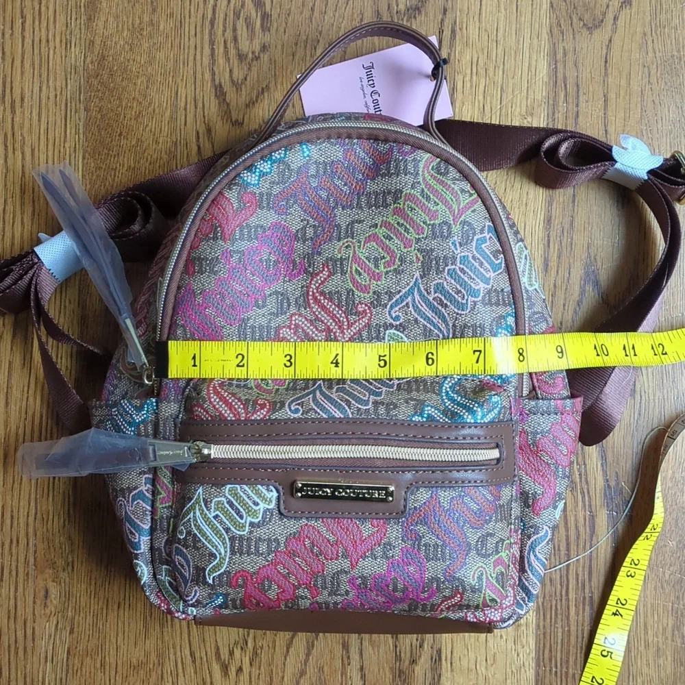 NWT Juicy Couture Graffiti Logo Mini Backpack Y2K Vibes Brown And Multicolor